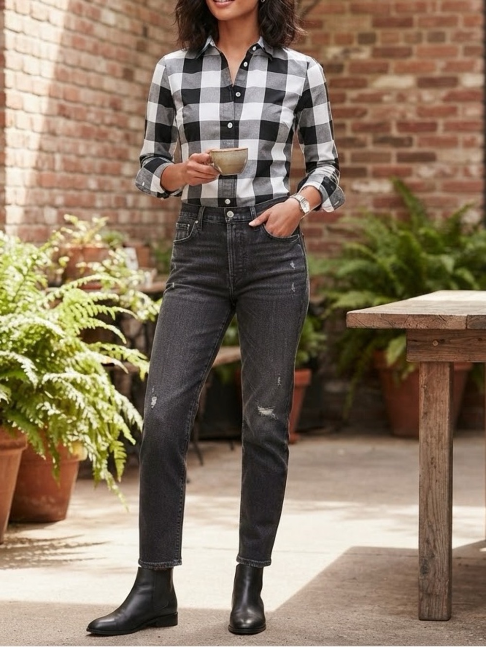 🔥 $10 DEAL! J.Crew Black & White Gingham Check Button Down Shirt❤️